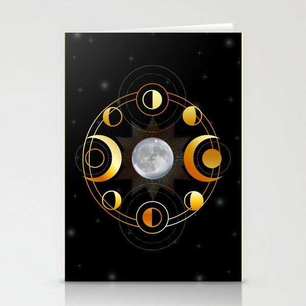 Moon magic triple goddess pagan wicca symbol golden Stationery Cards