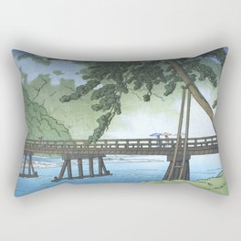 Togetsukyo Bridge, Arashiyama, Kyoto In Rain - Vintage Japanese Woodblock Print Art Rectangular Pillow