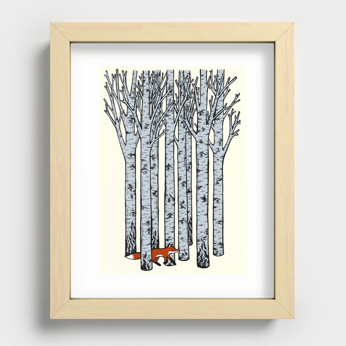 Fox in the Birches Recessed Framed Print