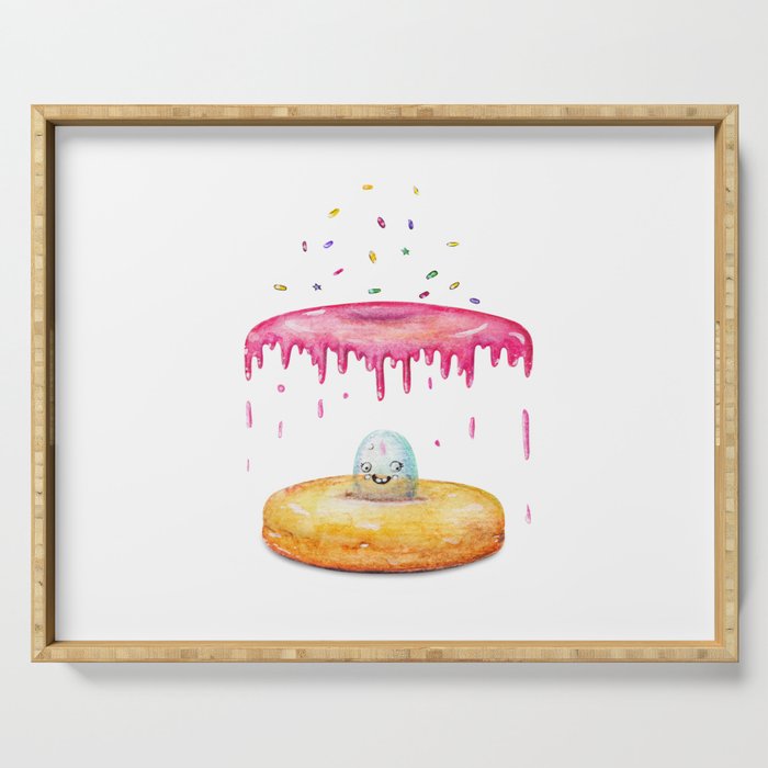 DIVISION cute watercolor donut design by shoosh Serving Tray