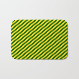[ Thumbnail: Yellow & Dark Green Colored Striped Pattern Bath Mat ]