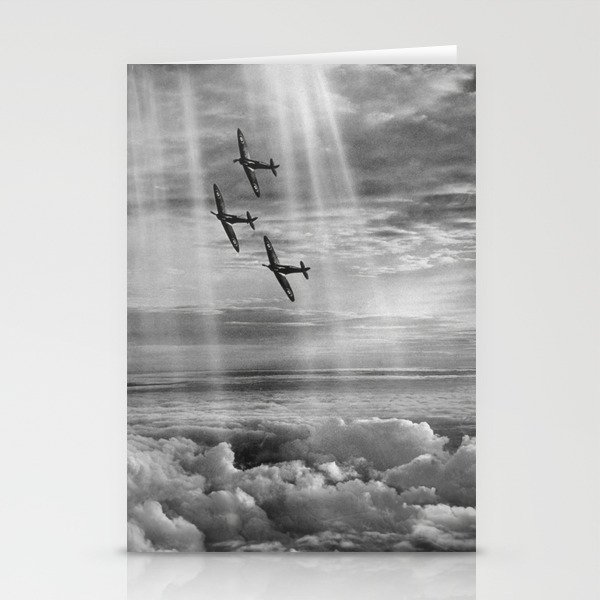 WWII Airforce flying aces flying in formation through columns, rays of sun flight pilot military black and white vintage photograph - photography - photographs Stationery Cards