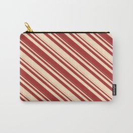 [ Thumbnail: Brown & Bisque Colored Lined Pattern Carry-All Pouch ]