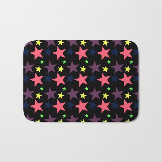 Happy Stars on Black Bath Mat