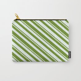 [ Thumbnail: Mint Cream and Green Colored Stripes Pattern Carry-All Pouch ]