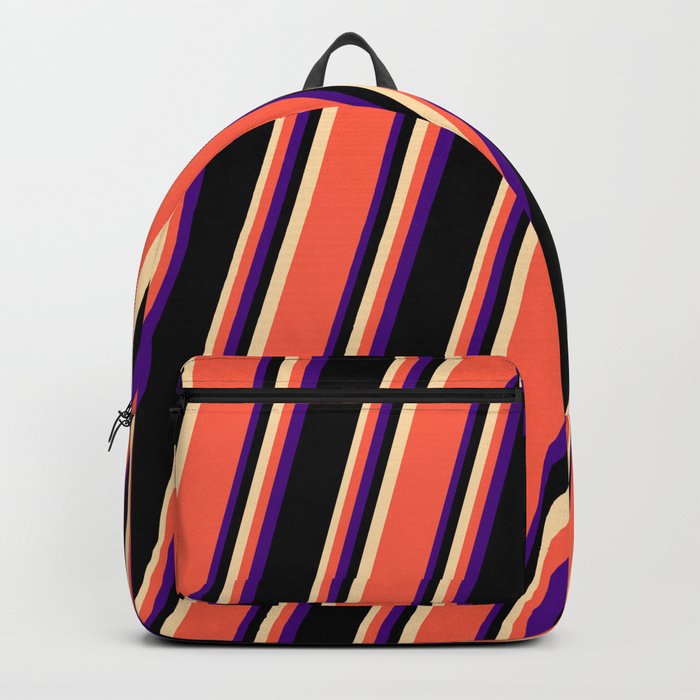 Tan, Red, Indigo, and Black Colored Striped/Lined Pattern Backpack