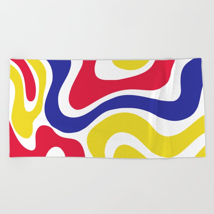 Warped Swirl Marble Pattern (red/blue/yellow) Beach Towel