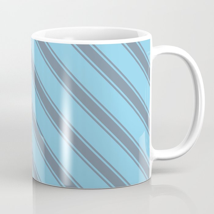 Sky Blue and Light Slate Gray Colored Stripes Pattern Coffee Mug