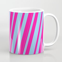 [ Thumbnail: Sky Blue & Deep Pink Colored Striped Pattern Coffee Mug ]