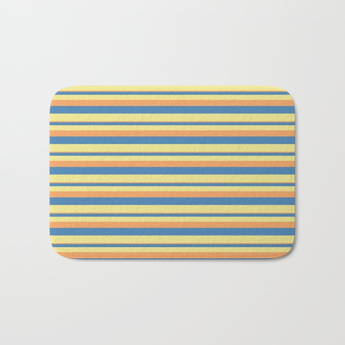 Brown, Blue, and Tan Colored Striped/Lined Pattern Bath Mat