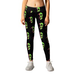 Skull - Lime Leggings | Halloween, Vector, Pink, Deconstruction, Minimalism, Hotpink, Graphicdesign, Funky, Green, Spooky 