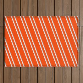 [ Thumbnail: Red, Grey, and White Colored Striped/Lined Pattern Outdoor Rug ]