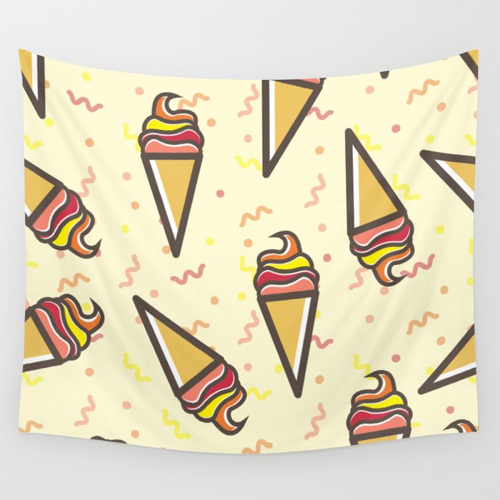 Ice Cream Cone Repeat Pattern Wall Tapestry