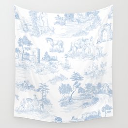 Toile de Jouy Vintage French Soft Baby Blue White Pastoral Pattern Wall Tapestry