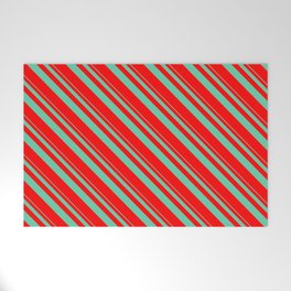 [ Thumbnail: Aquamarine & Red Colored Striped/Lined Pattern Welcome Mat ]