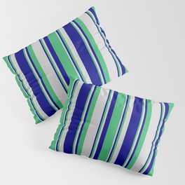 [ Thumbnail: Blue, Sea Green, and Light Grey Colored Lines/Stripes Pattern Pillow Sham ]