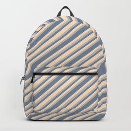 [ Thumbnail: Bisque, Grey, and Light Slate Gray Colored Striped Pattern Backpack ]