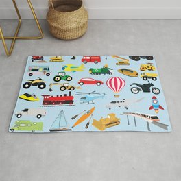 Colorful Transportation & Vehicles Kids Pattern Area & Throw Rug