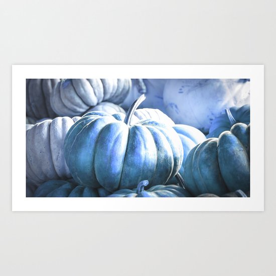 Autumn Pumpkins Blue Art Print