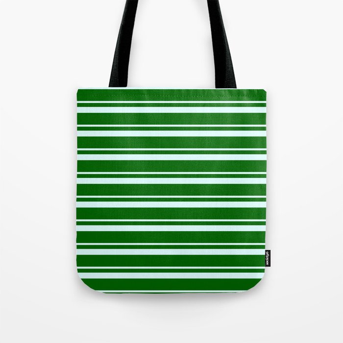 Light Cyan and Dark Green Colored Lined/Striped Pattern Tote Bag