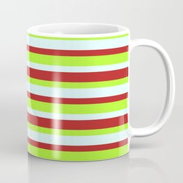 [ Thumbnail: Light Green, Light Cyan, and Red Colored Striped/Lined Pattern Coffee Mug ]