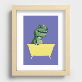 Playful T-Rex in Bathtub in Purple Recessed Framed Print