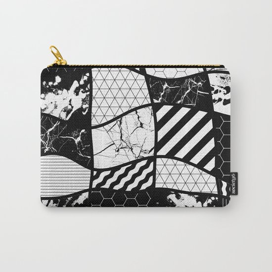 Crazy Patchwork (Abstract, black and white, geometric designs) Carry-All Pouch