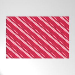 [ Thumbnail: Light Pink & Crimson Colored Striped Pattern Welcome Mat ]