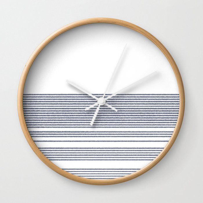 Organic Stripes in Navy Blue and White Wall Clock
