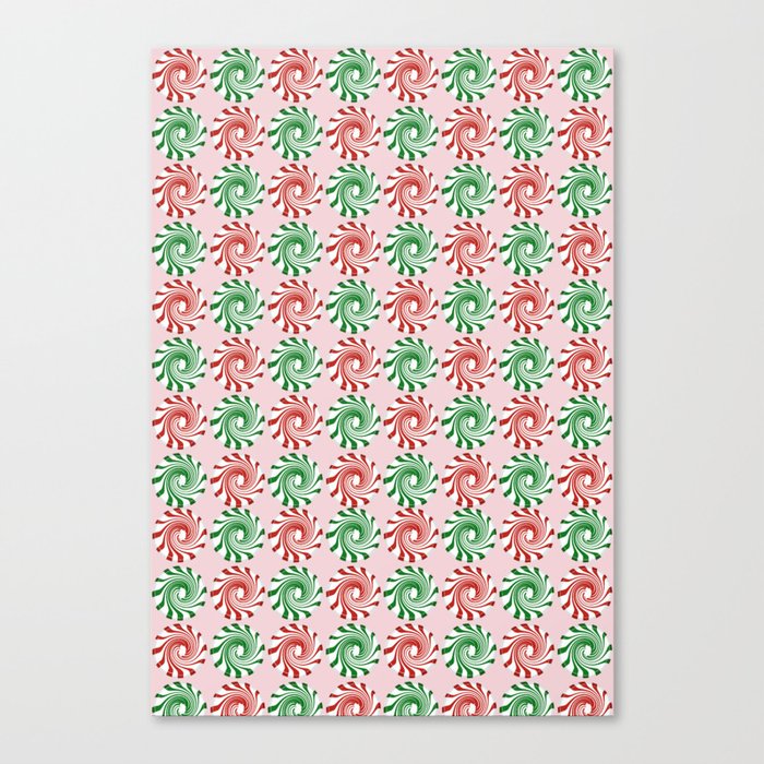 Holiday Peppermint swirl candies on bubblegum pink Canvas Print