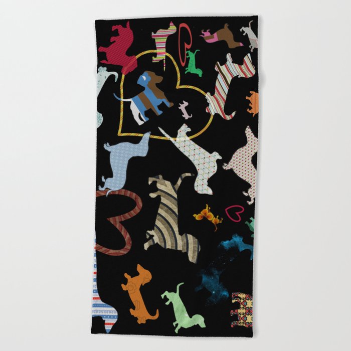 Dachshund Dog Love Pattern Beach Towel