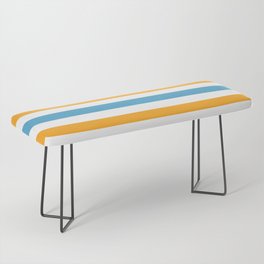 Ohlala - Blue Orange Colourful Minimalistic Retro Stripe Art Design Pattern II Bench