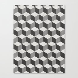 Geometric Cube Pattern  - Black, White, Grey Canvas Print