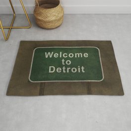 Welcome to Detroit highway road side sign Area & Throw Rug