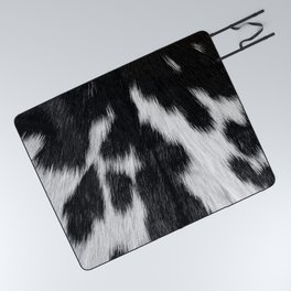 Faux Cowhide, Black and White Wild Ranch Animal Hide Print Picnic Blanket