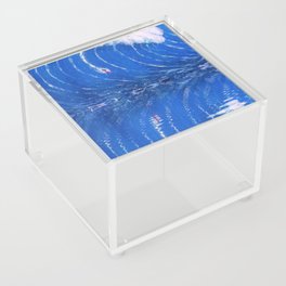 Extreme surfing pipeline wave with mirrored reflection oregon, hawaii, florida, portugal, nazare, honolulu surfer landsccape painting in ocean blue Acrylic Box