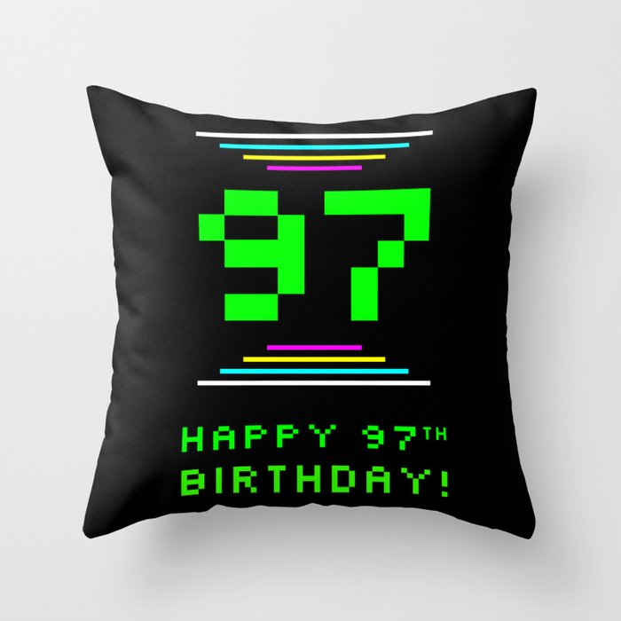 97th Birthday - Nerdy Geeky Pixelated 8-Bit Computing Graphics Inspired Look Throw Pillow