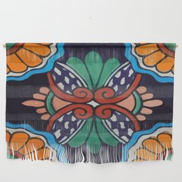 Vintage mexican tile colorful floral boho abstract pattern Wall Hanging