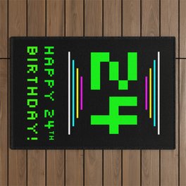 [ Thumbnail: 24th Birthday - Nerdy Geeky Pixelated 8-Bit Computing Graphics Inspired Look Outdoor Rug ]