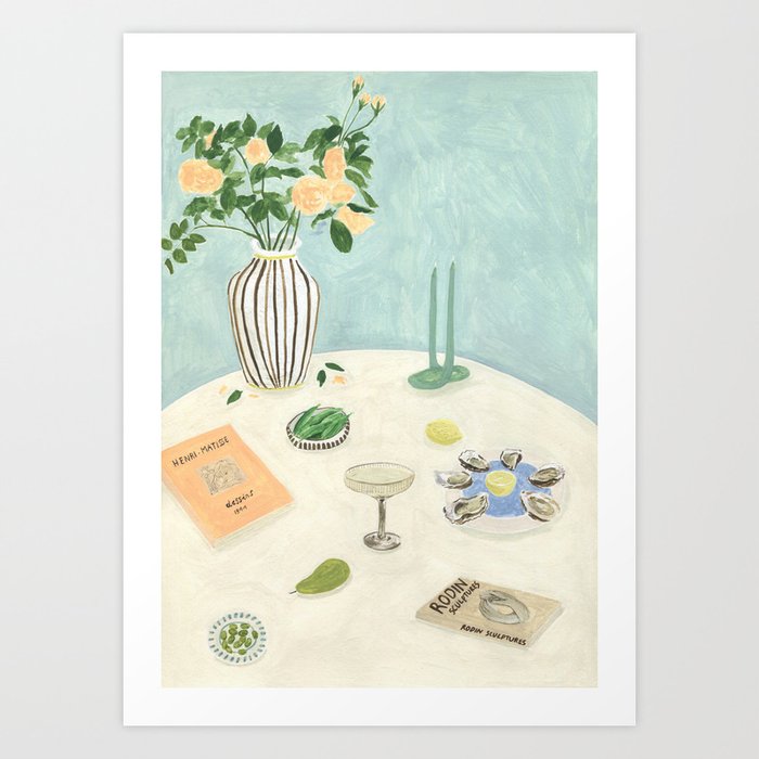 Oysters and Art books Art Print