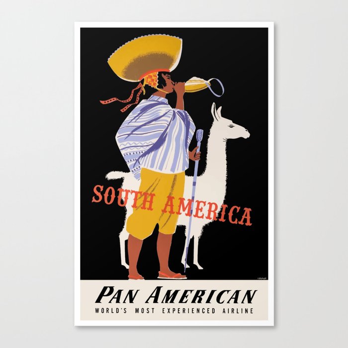 1955 SOUTH AMERICA Airline Travel Poster Canvas Print