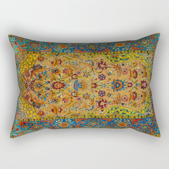 Hereke Vintage Persian Silk Rug Print Rectangular Pillow