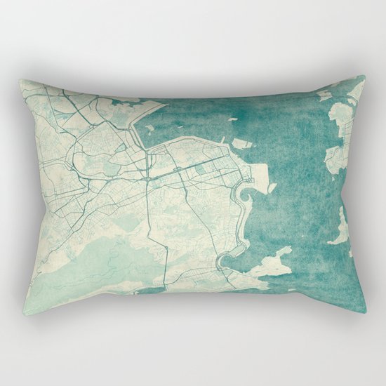 Rio de Janeiro Map Blue Vintage Rectangular Pillow