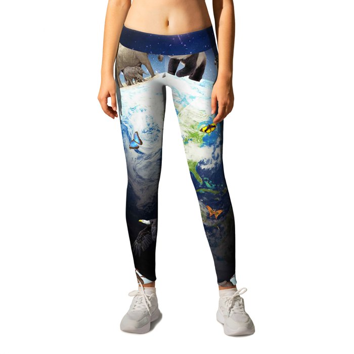 Space Earth Animal Animals Group Scene Leggings