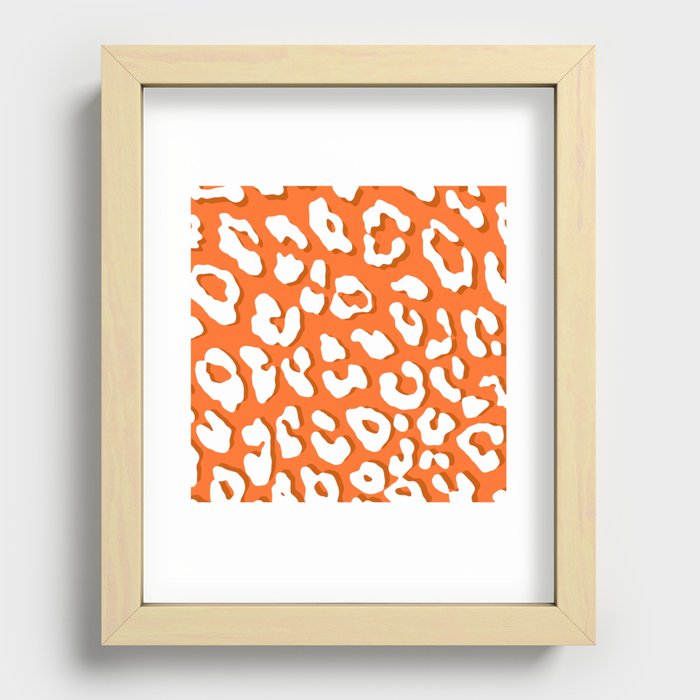 White Leopard Print Orange Recessed Framed Print