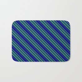[ Thumbnail: Blue & Sea Green Colored Lines/Stripes Pattern Bath Mat ]