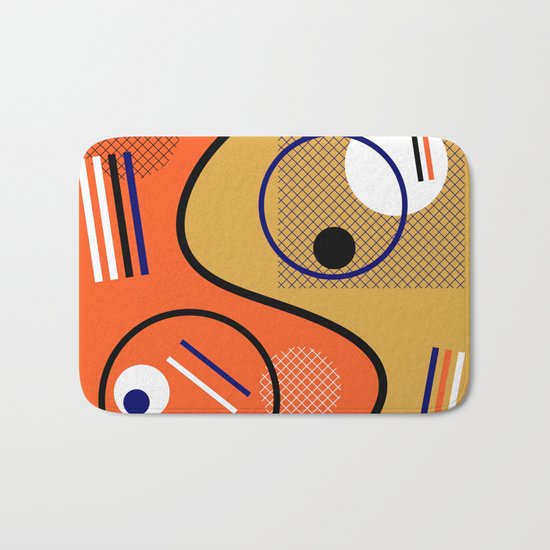 Opposing Sides - Abstract, orange and mustard, geometric, contrasting design Bath Mat