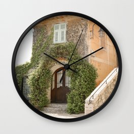 Medieval Éze Village Photo | Pastel Color House In France Art Print | Botanical Street Travel Photography Wall Clock