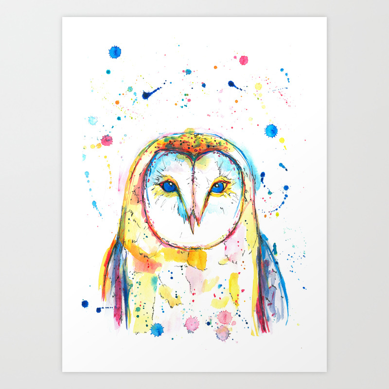 Barn Owl Watercolor Painting Art Print By Elliewatercolorart