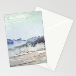 Landscape watercolor painting.  Colorful landscape painting foggy morning and woods horizontal art Stationery Card